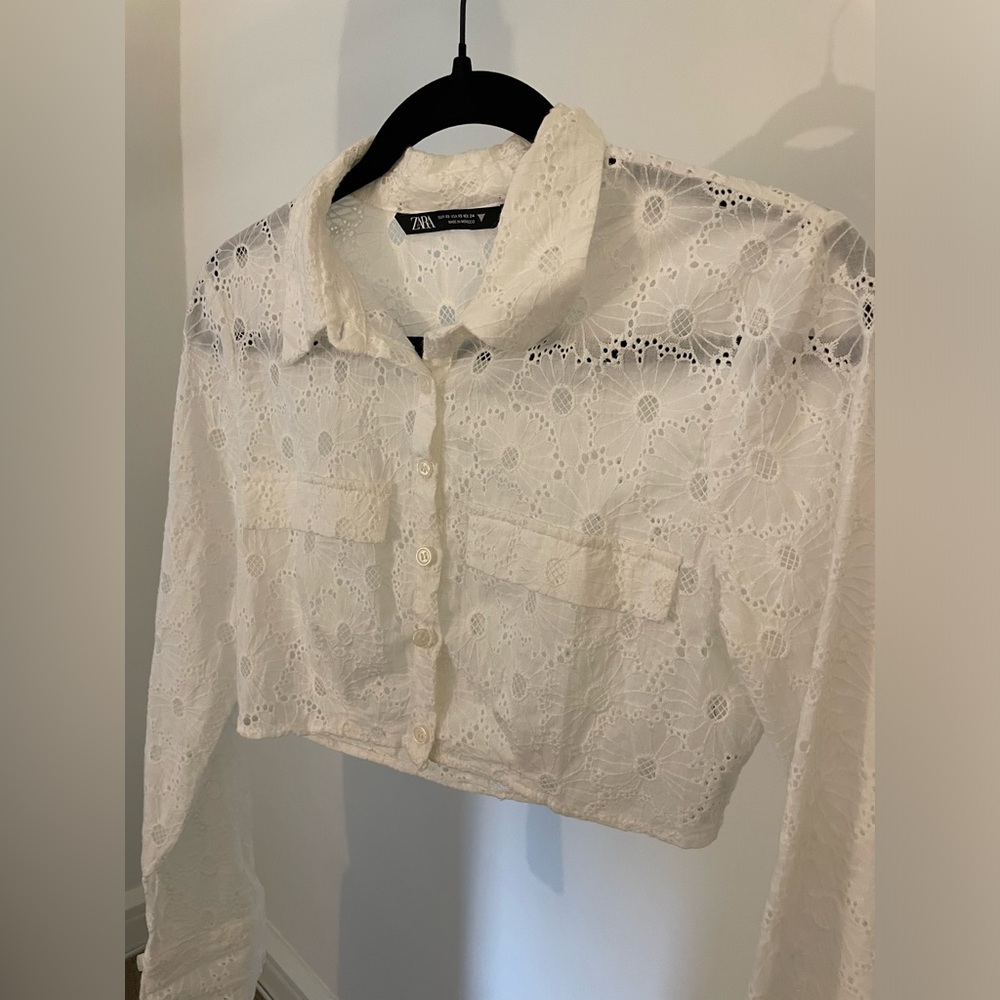 Zara embroided cropped shirt